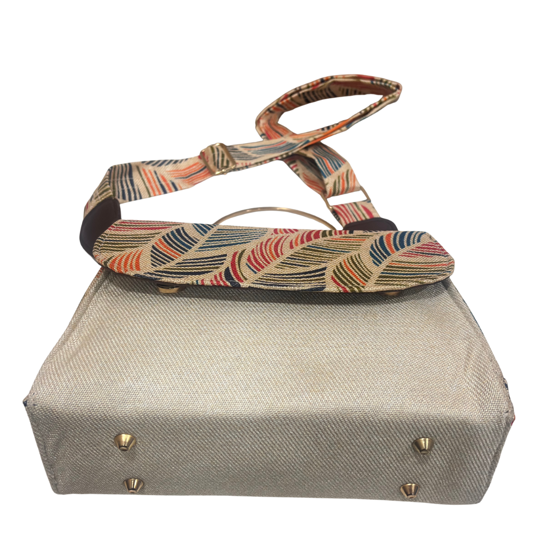 The House of RajPadmini Sanganer Heritage Edition | Hand-Block Print Sling Bag with Signature Metal Ring Handle & Double Partition