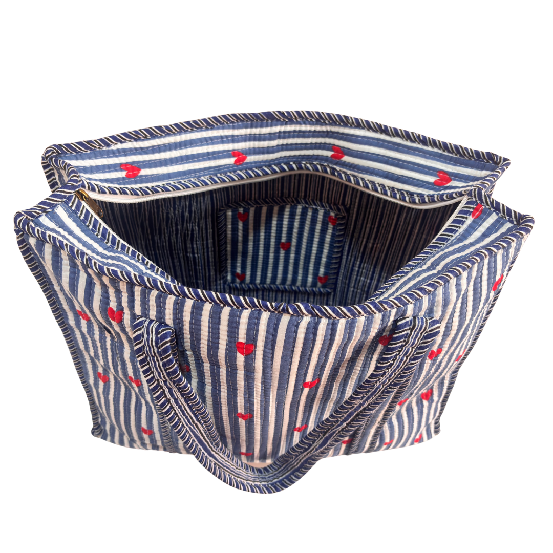 Quilted Cotton Shopping Tote Bag – Block Print, Handcrafted | The House of RajPadmini