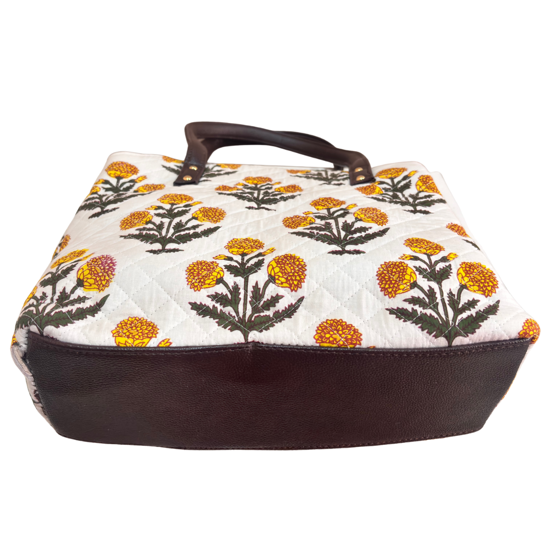 The House of RajPadmini Cross Quilted Cotton Tote Bag with Matching Pouch