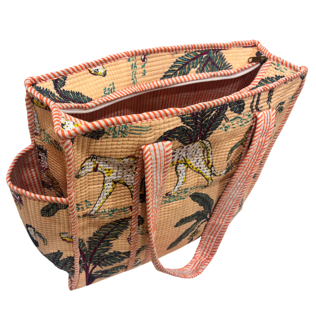 Artisan Quilted Bloom Quilted Cotton Tote - Handcrafted Shopping Companion