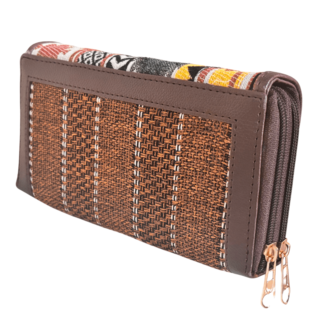 The Hamsafar Edition:- Women's Ethnic Rust Brown Jute Fabric Wallet with Double Partition