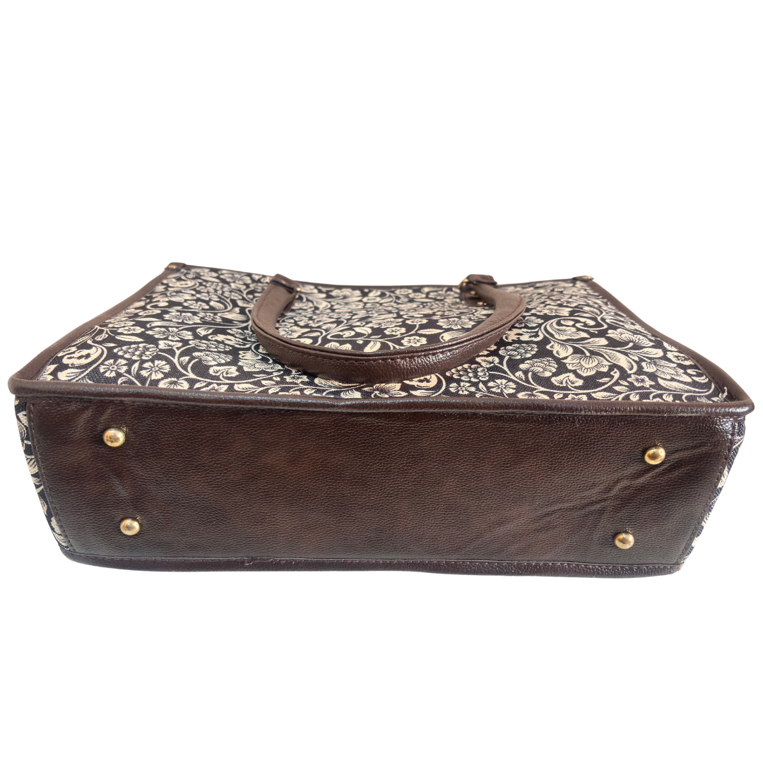 Office Tote Bag for Women | Block Print Rajasthani Tote with Laptop Space & Matching Pouch