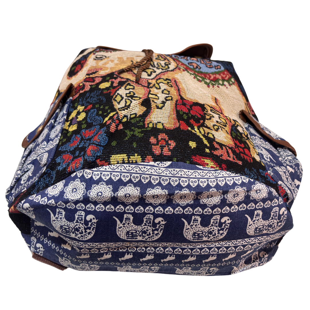 Trekking Paradise Edition: Canvas Black Elephant Print Drawstring Backpack