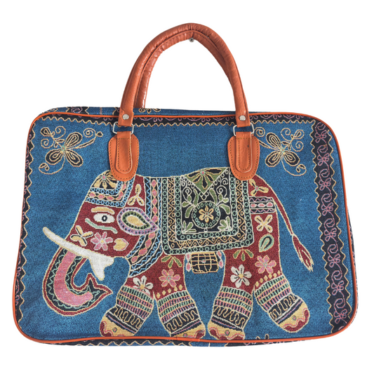 Blue Elephant Print Canvas Tote Bag