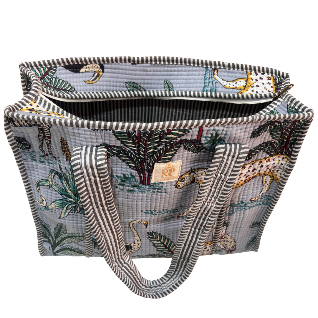 Artisan Quilted Bloom Quilted Cotton Tote - Handcrafted Shopping Companion