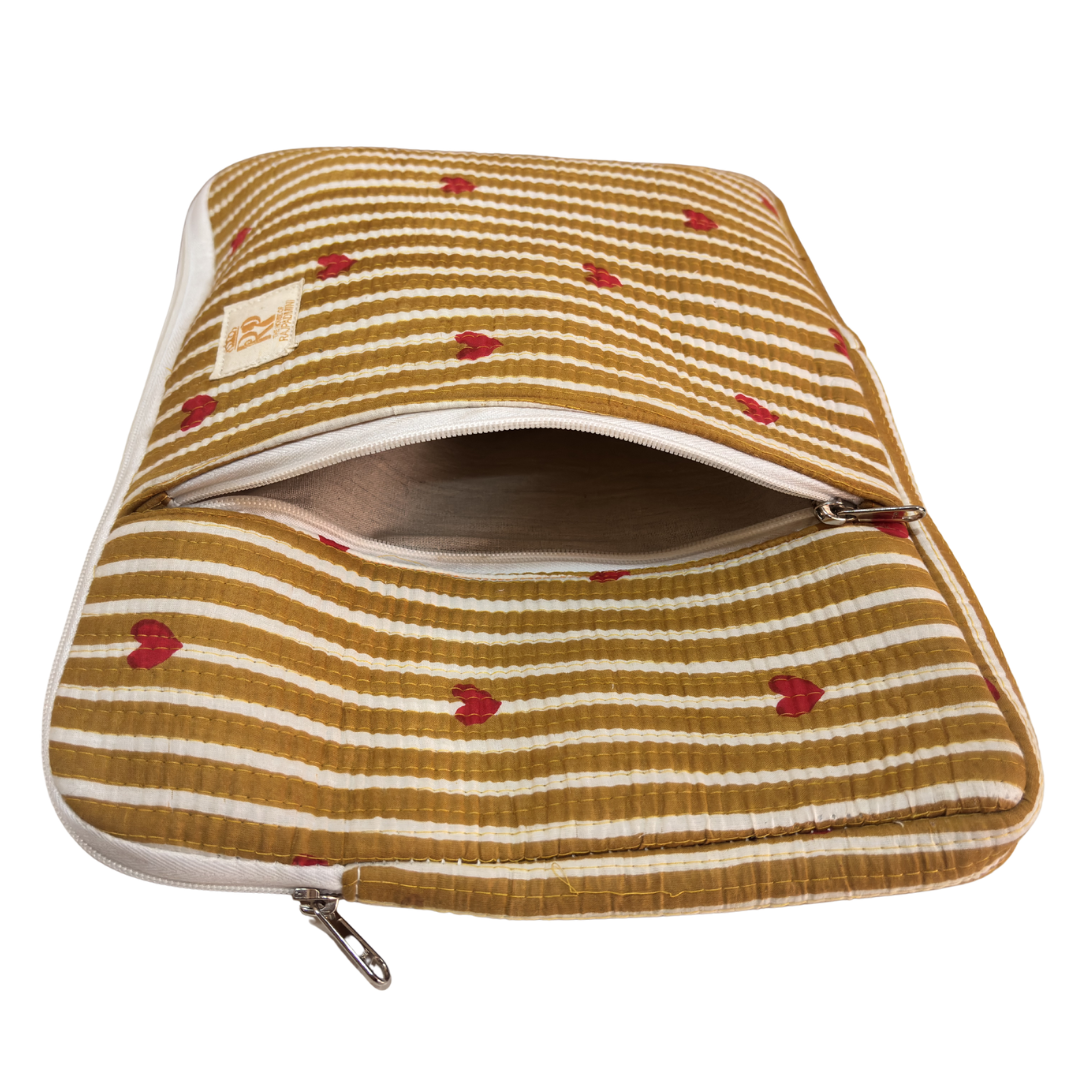 Quilted Cotton Laptop Sleeve with External Pocket — Handcrafted 14-inch Sleeve | The House of RajPadmini
