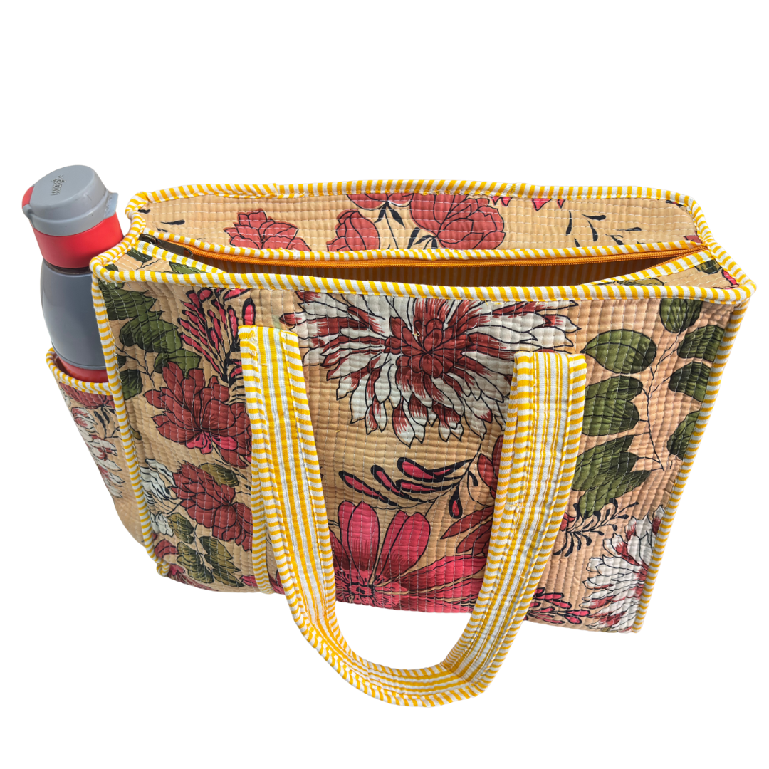 Artisan Quilted Bloom Cotton Tote - Handcrafted Shopping Companion