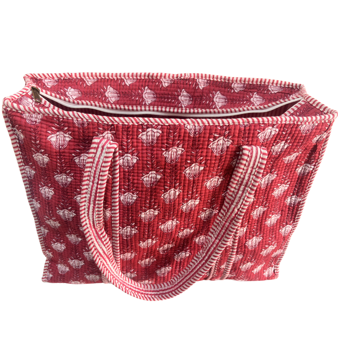 Quilted Cotton Shopping Tote Bag – Block Print, Handcrafted | The House of RajPadmini