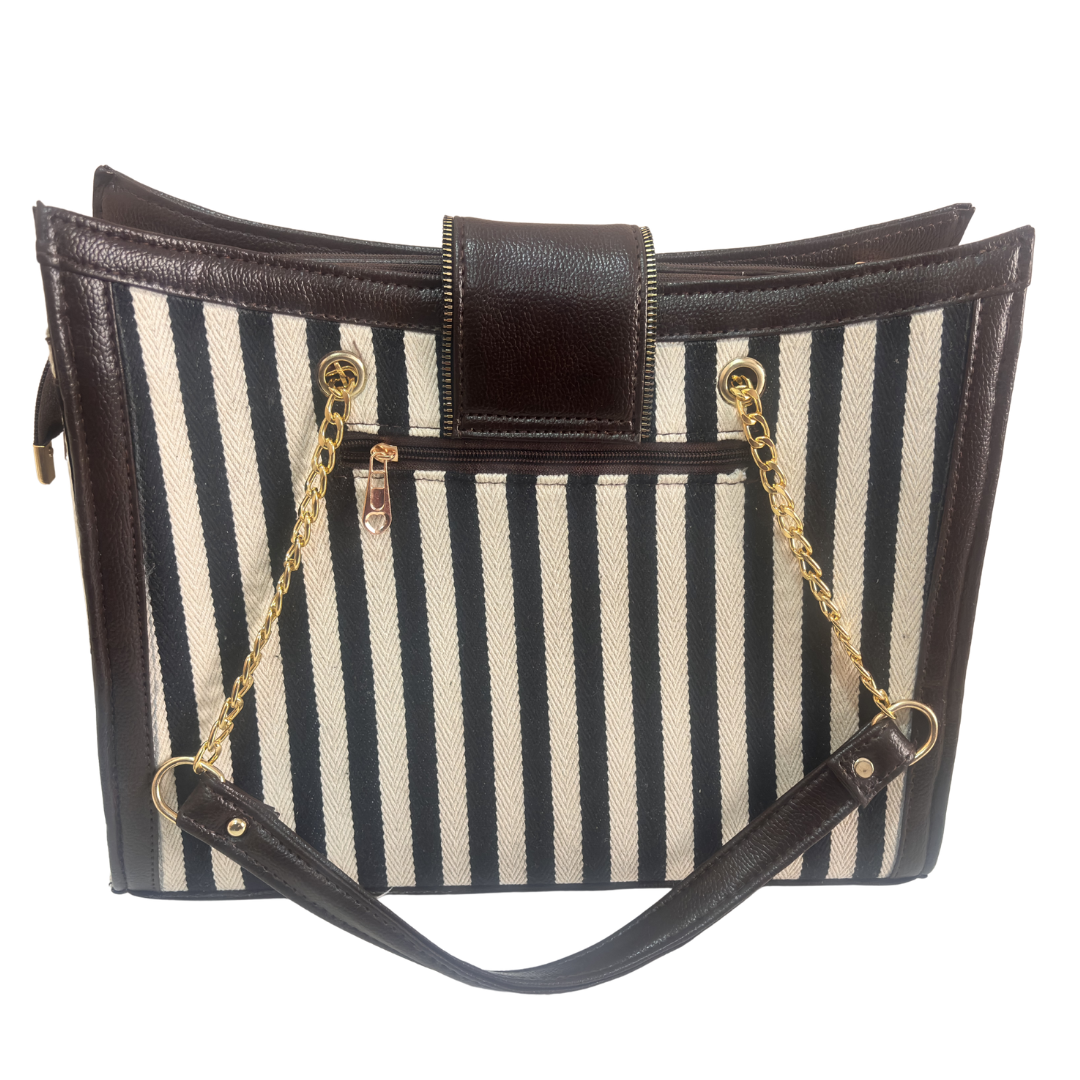 Chain Handle Tote Bag for Women | Rajasthani Block Print with Gold Chain Handles & Matching Pouch