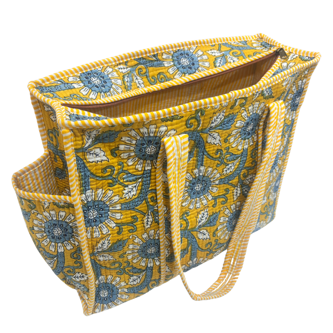 Artisan Quilted Bloom Cotton Tote - Handcrafted Shopping Companion