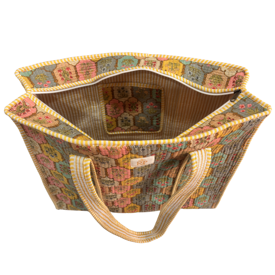 4-in-1 Festive Gifting COMBO : Premium Quilted Tote Bag + 3 Waterproof Pouches = Your Complete Organization Solution!