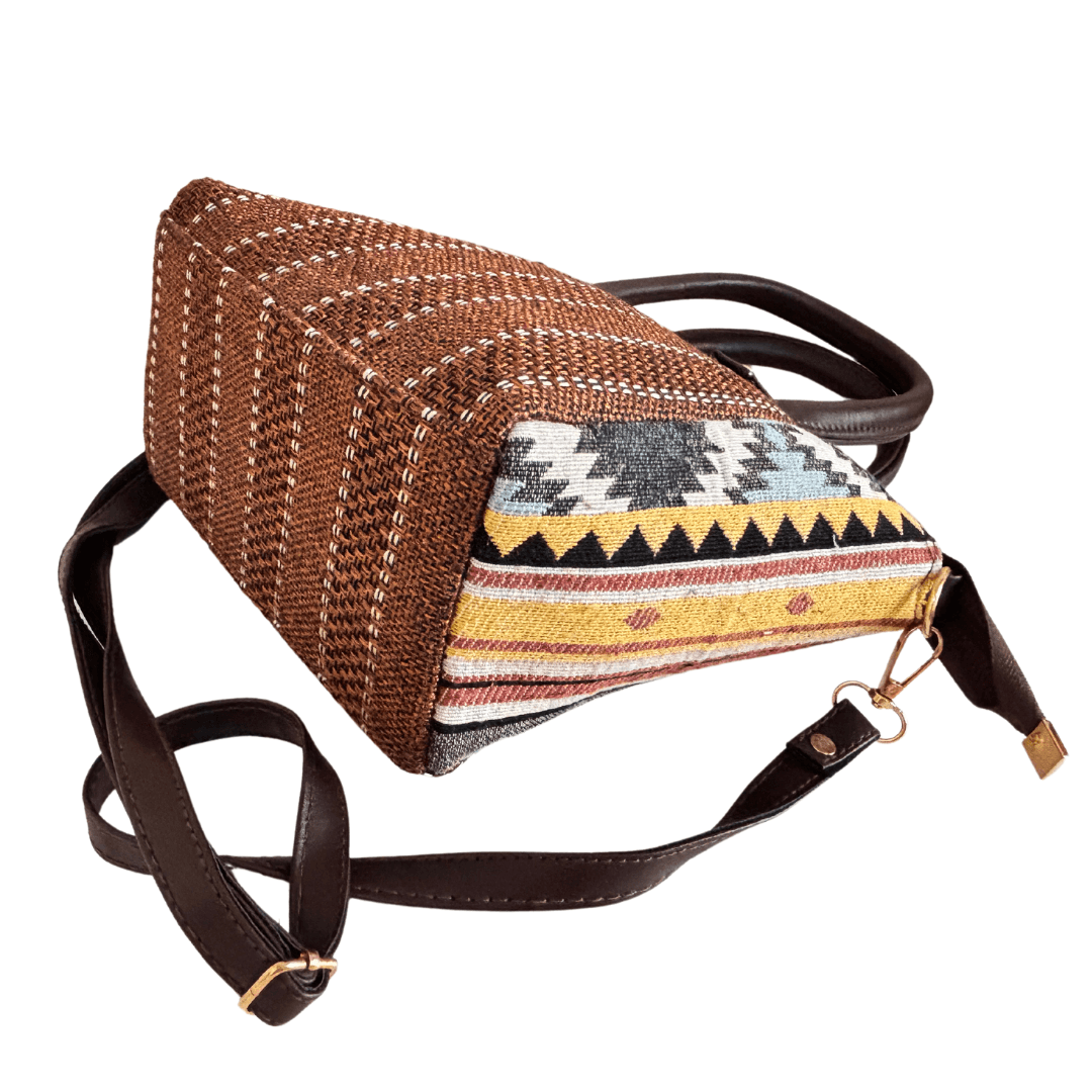 The Saheli Edition:- Women's Coffee Brown Jute Handbag and convertible Sling