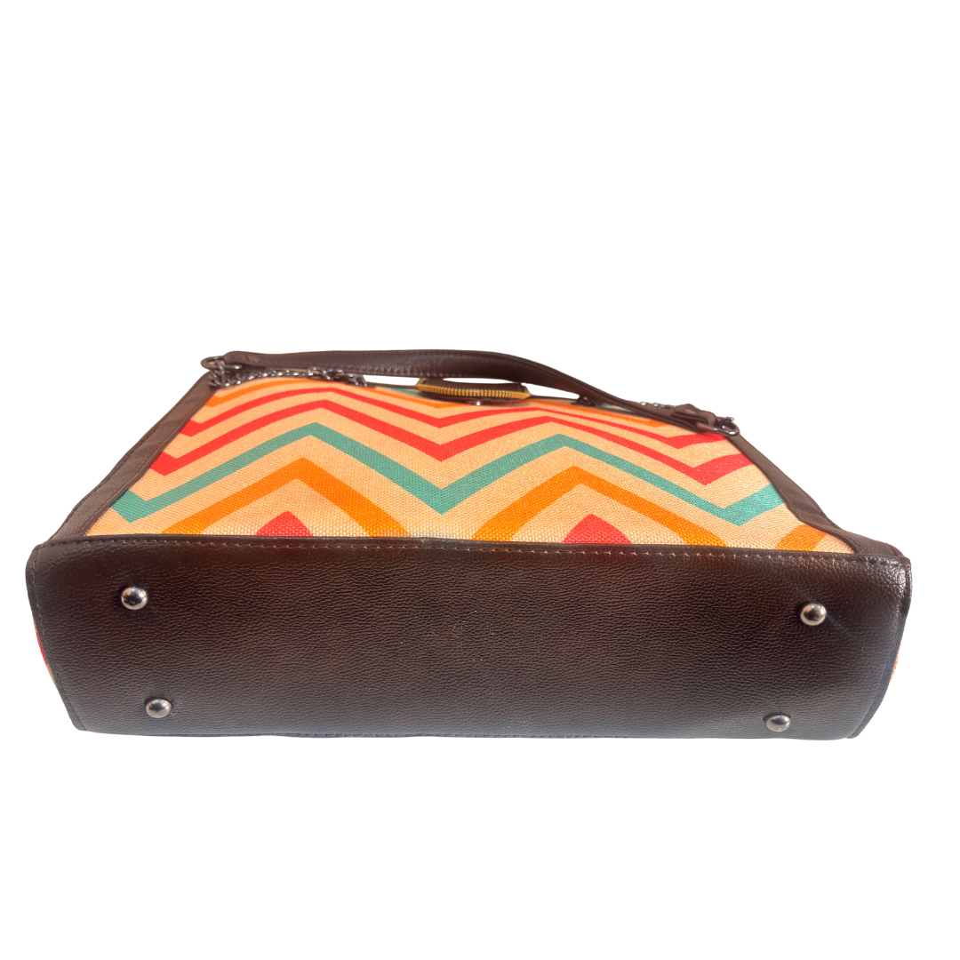 Chain Handle Tote Bag for Women | Rajasthani Block Print with Gold Chain Handles & Matching Pouch