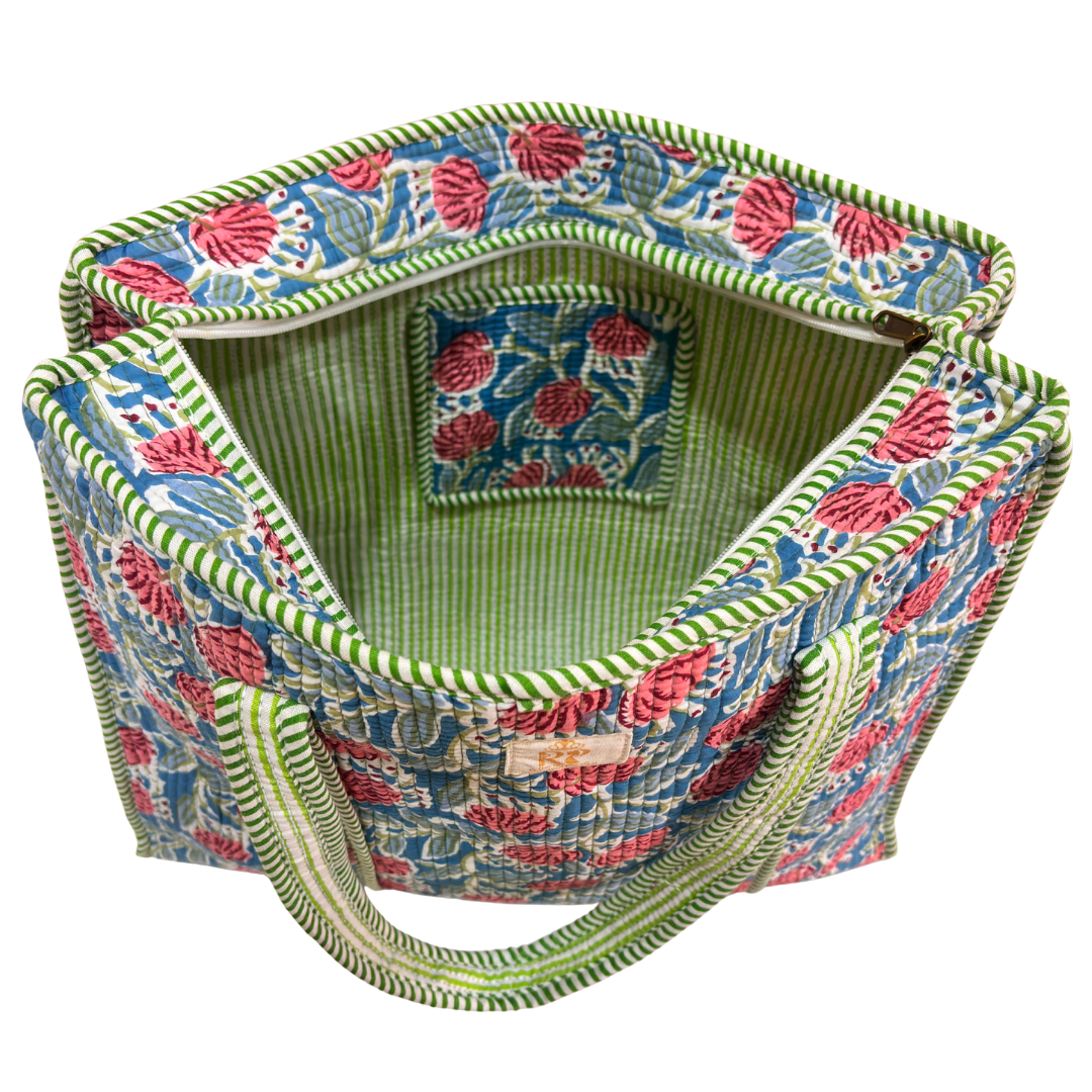 Quilted Cotton Shopping Tote Bag – Block Print, Handcrafted | The House of RajPadmini