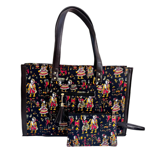 Handcrafted Black Ikkat Print Tote Bag