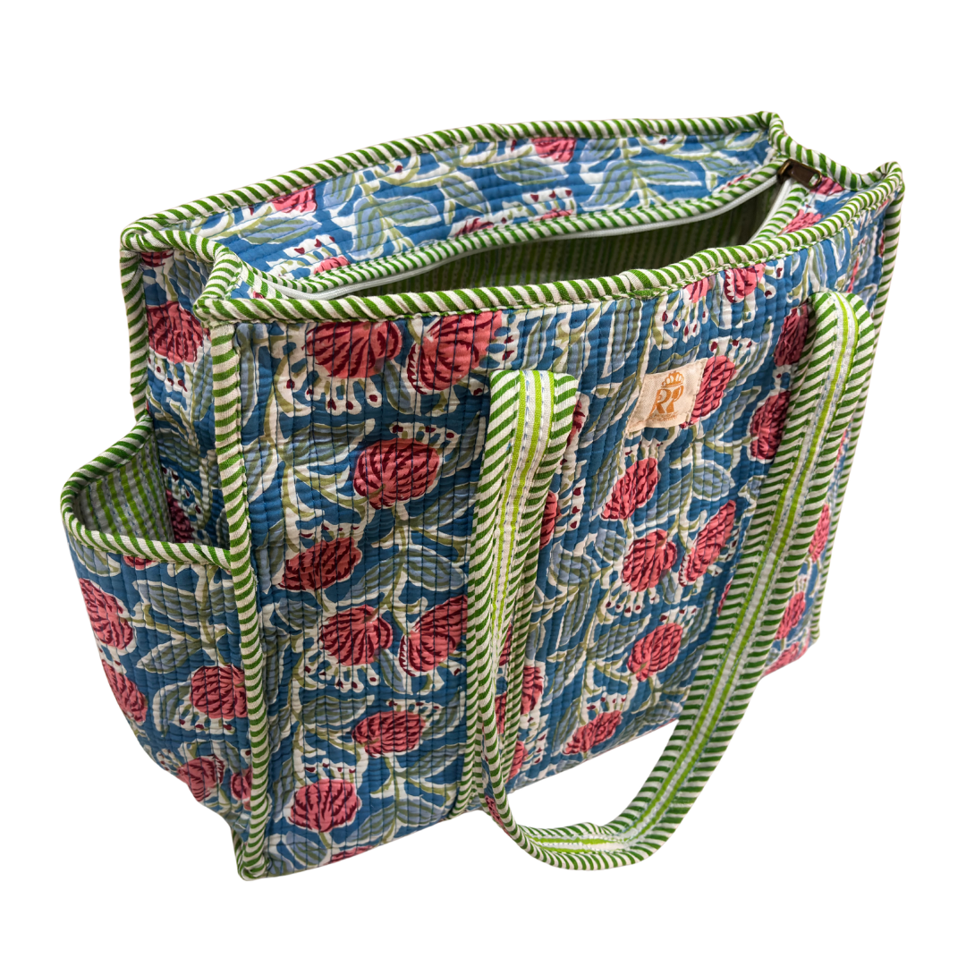 Artisan Quilted Bloom Quilted Cotton Tote - Handcrafted Shopping Companion