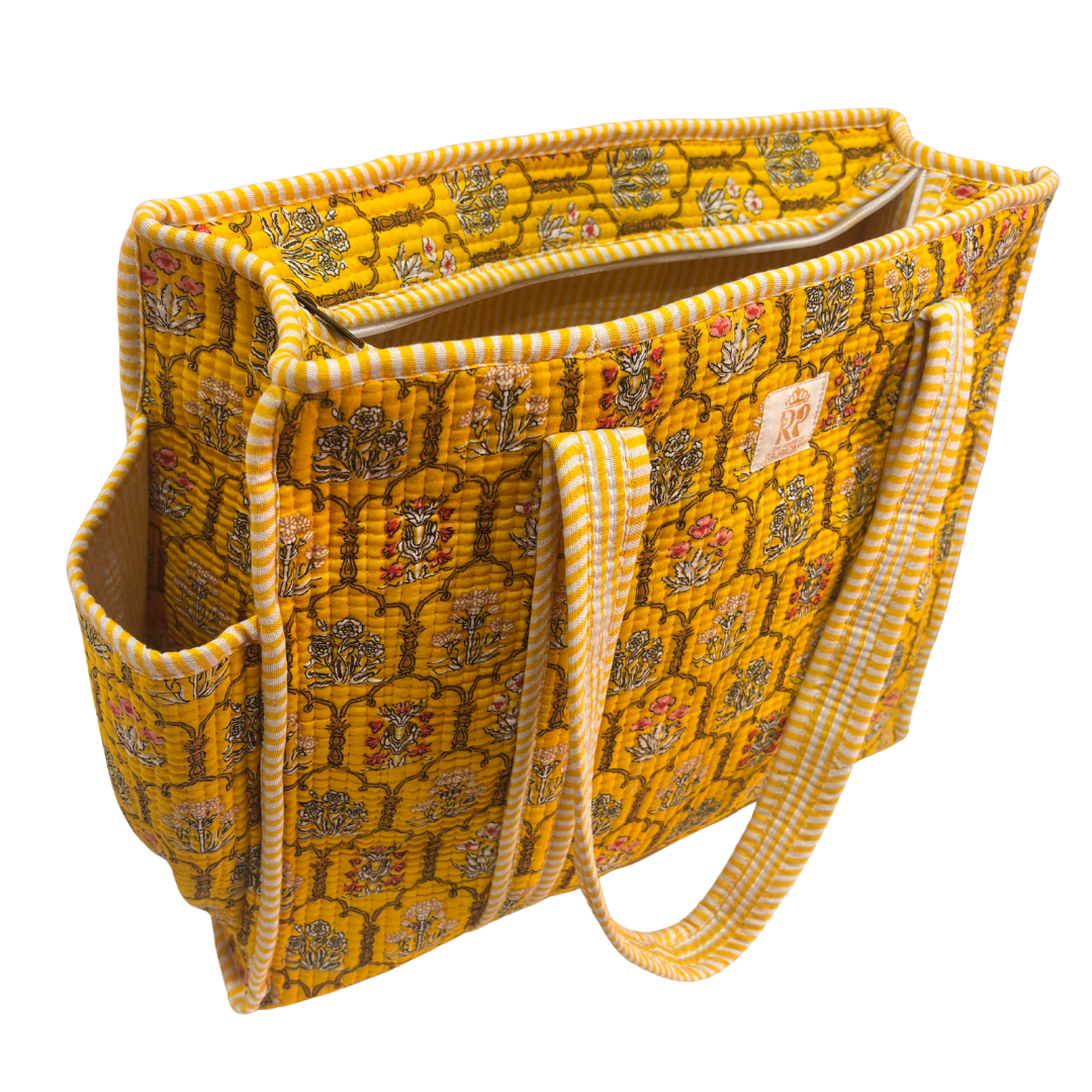Artisan Quilted Bloom Quilted Cotton Tote - Handcrafted Shopping Companion