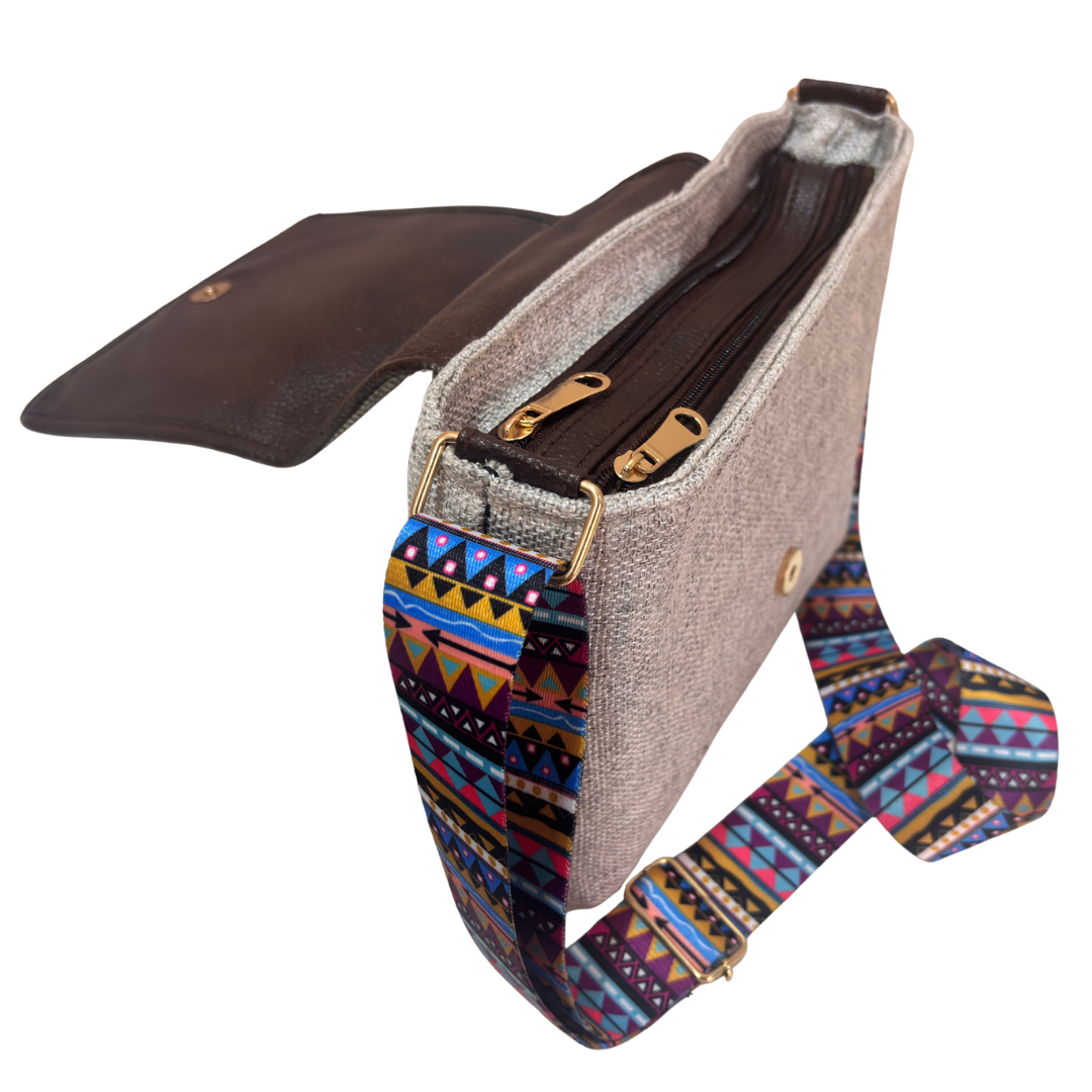Medallion Embossed Jute Sling Bag