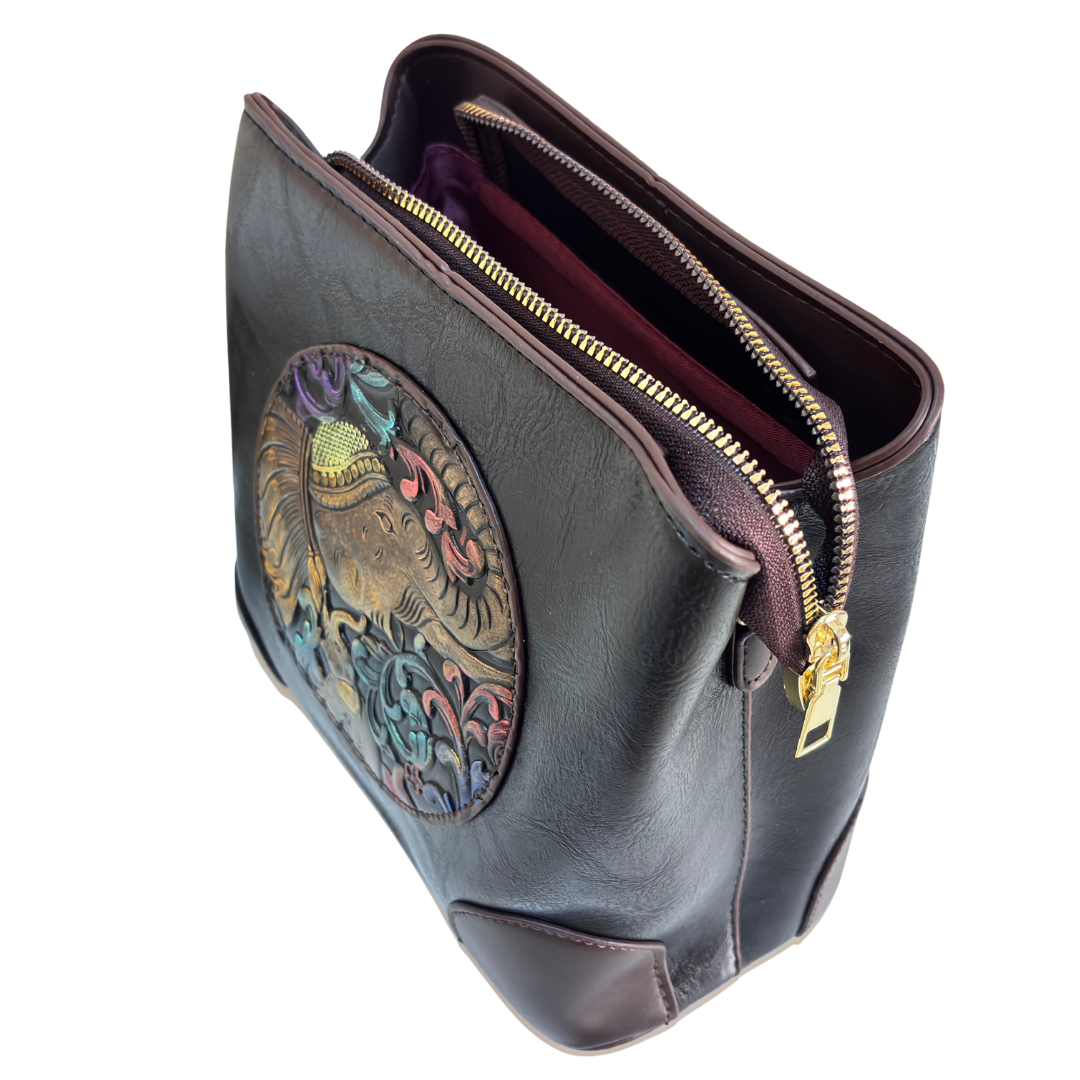 Handcrafted Elephant Design Handbag Convertible Crossbody Bag