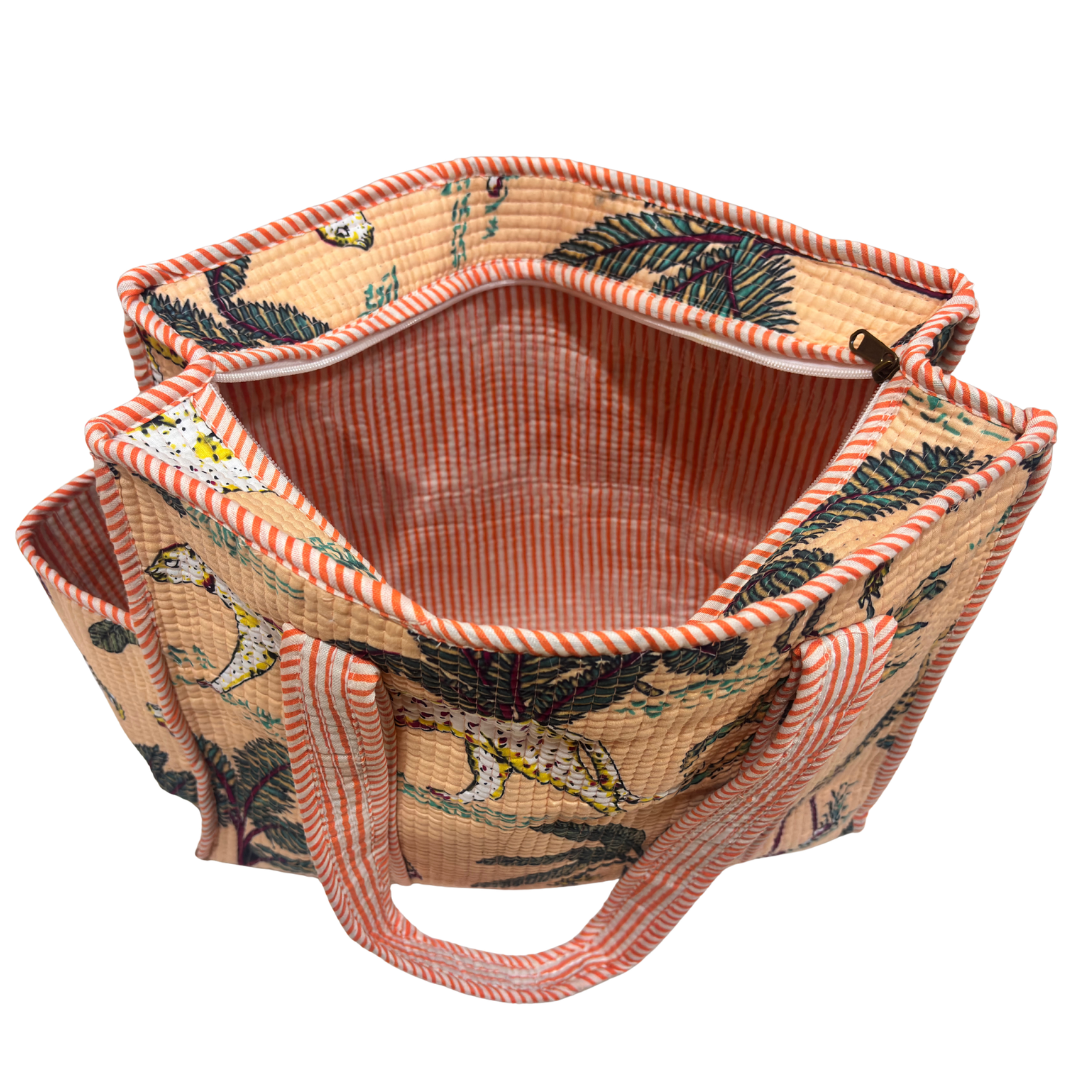 Artisan Quilted Bloom Quilted Cotton Tote - Handcrafted Shopping Companion