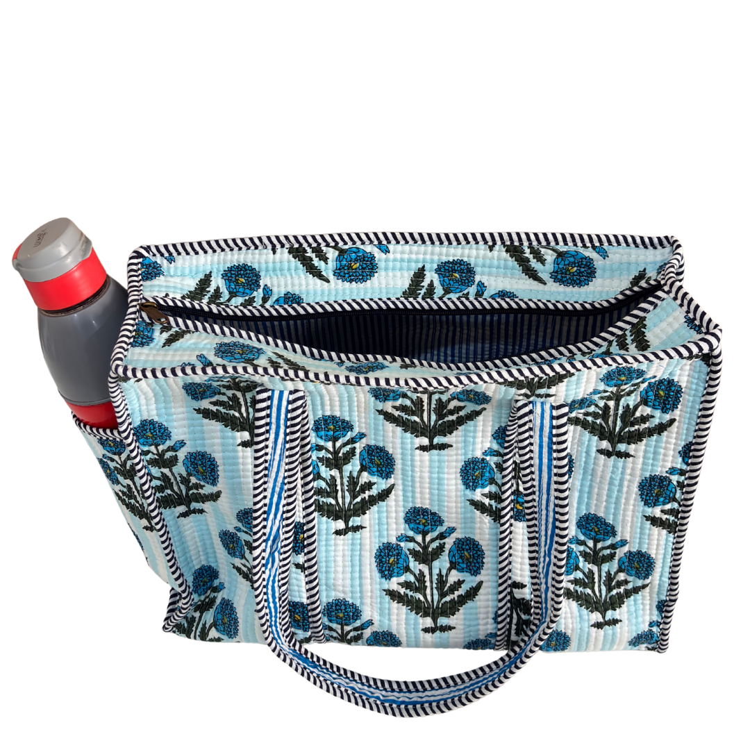 Artisan Quilted Bloom Cotton Tote - Handcrafted Shopping Companion
