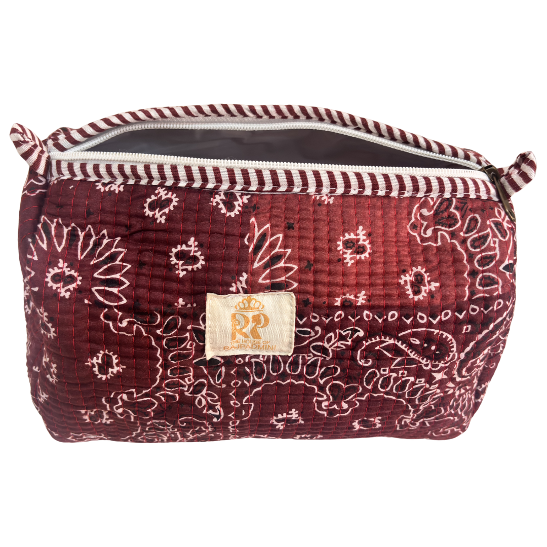 Quilted Cotton Travel Pouch Set of 3 – Waterproof Toiletry Organizer | Handcrafted in India