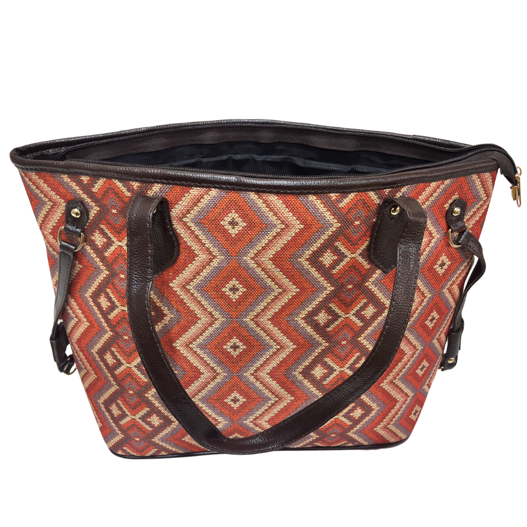 The House of RajPadmini Printed Tote Bag with Complimentary Pouch | Boho Geometric Print