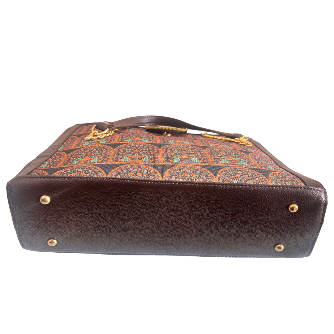 Chain Handle Tote Bag for Women | Rajasthani Block Print with Gold Chain Handles & Matching Pouch