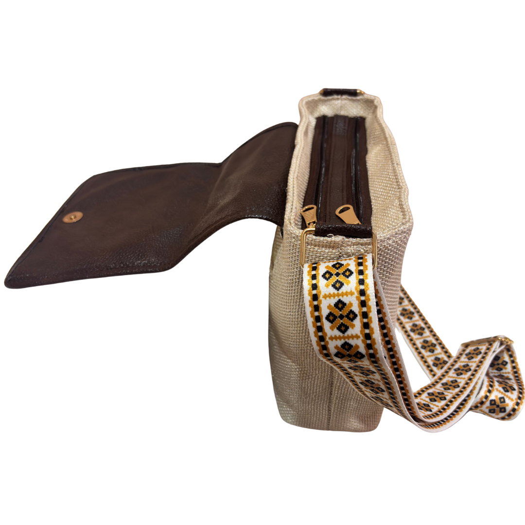 Medallion Embossed Jute Sling Bag