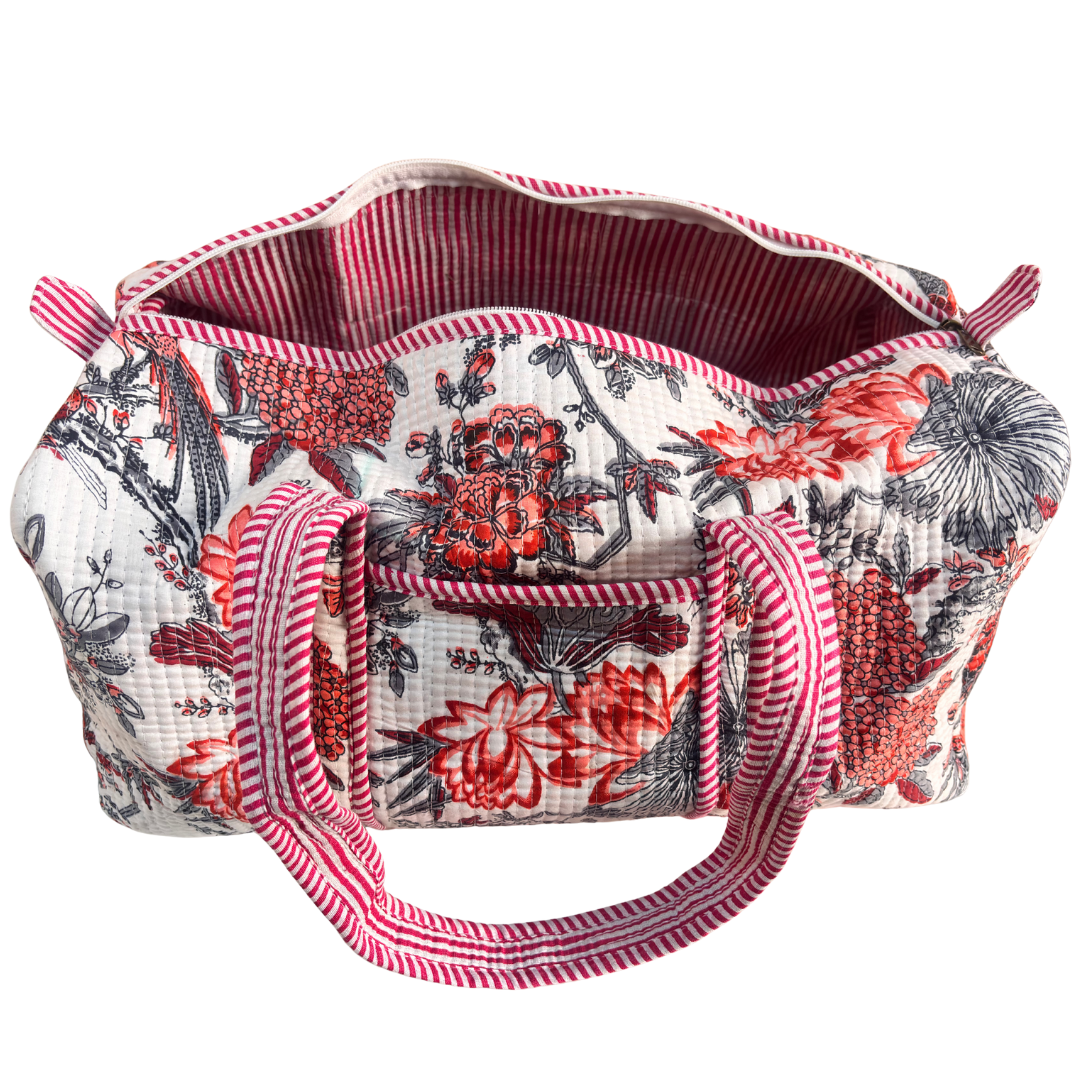 Pushkar Balloon Quilted Heritage Duffle styled as cabin carry-on, gym and weekend bag (Floral White)