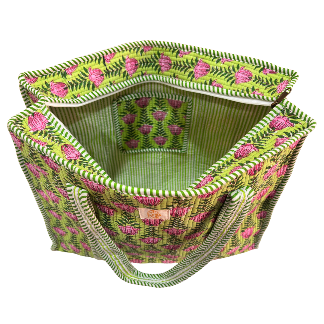 Quilted Cotton Shopping Tote Bag – Block Print, Handcrafted | The House of RajPadmini