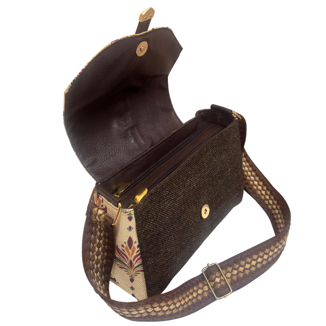 The House of RajPadmini Phulkari Haveli Edition | Heritage Floral Patchwork Sling Bag with Double Partition