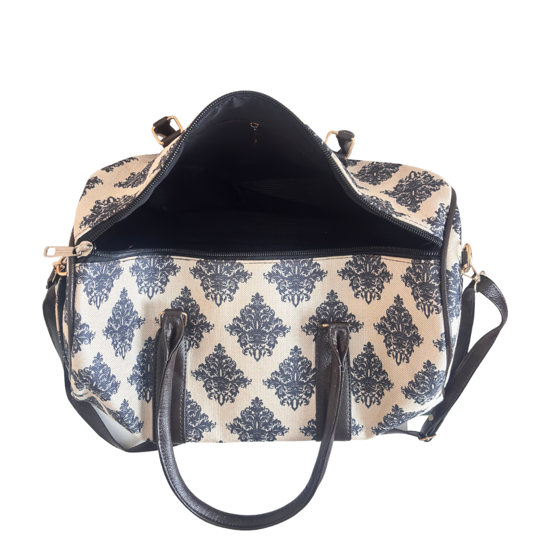 Haveli Heritage Edition- Indigo Palace Collection | Hand-Block Printed Royal Damask Pattern Duffle