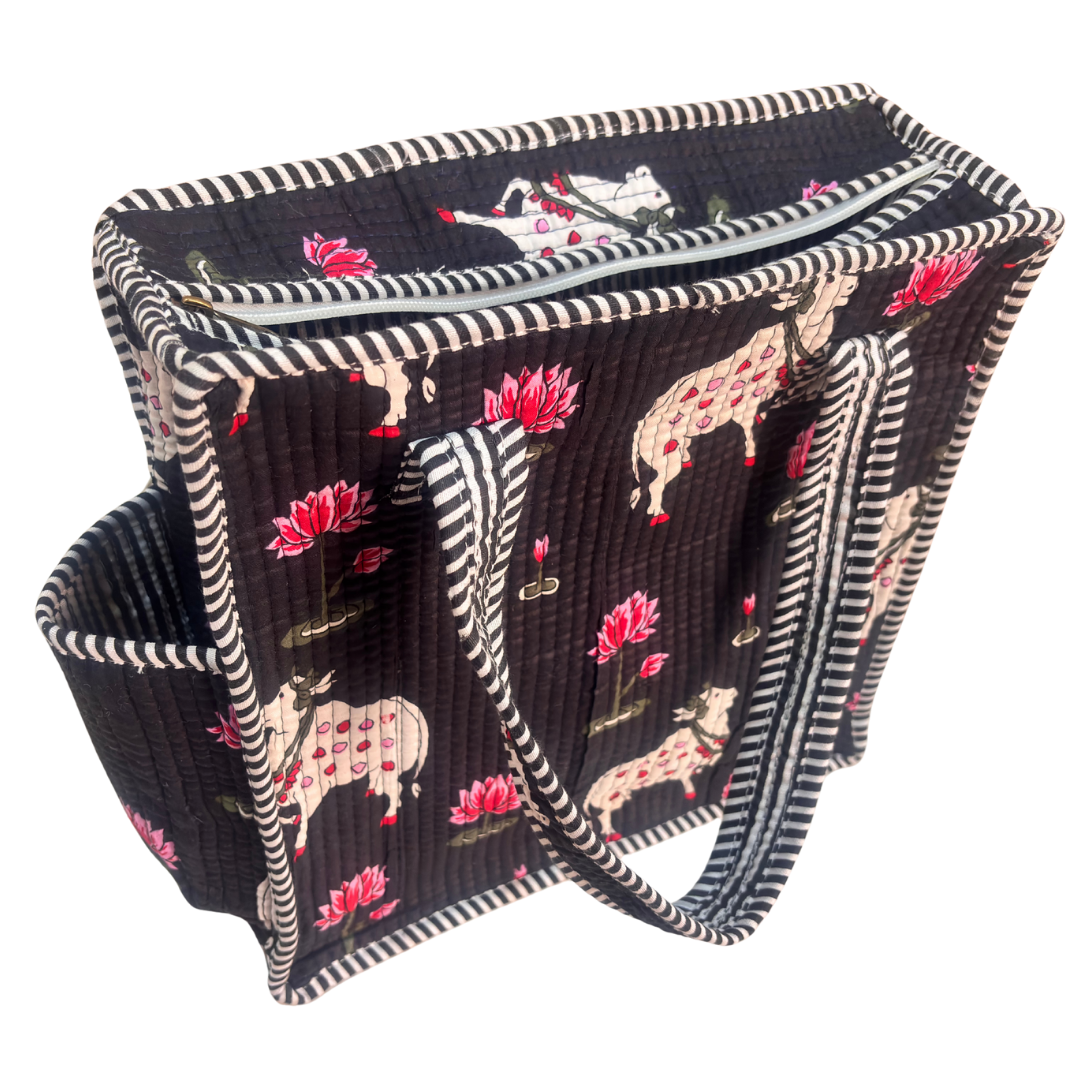 RajPadmini Handcrafted Quilted Cotton Ghar Se Mandir Edition - Tiffin & Pooja Carrier Collection