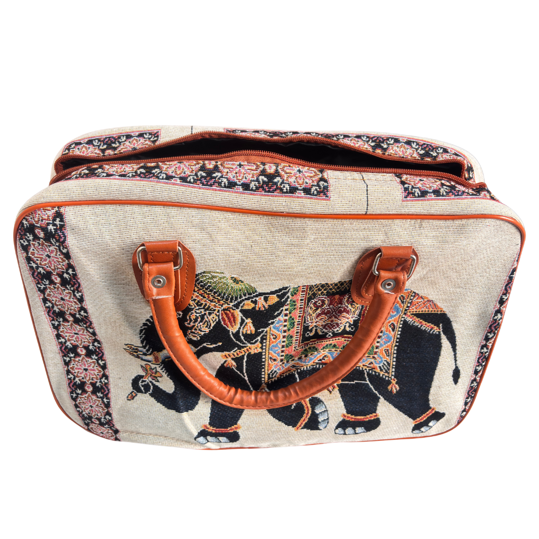 Creamy Beige Elephant Print Washable Duffle Bag