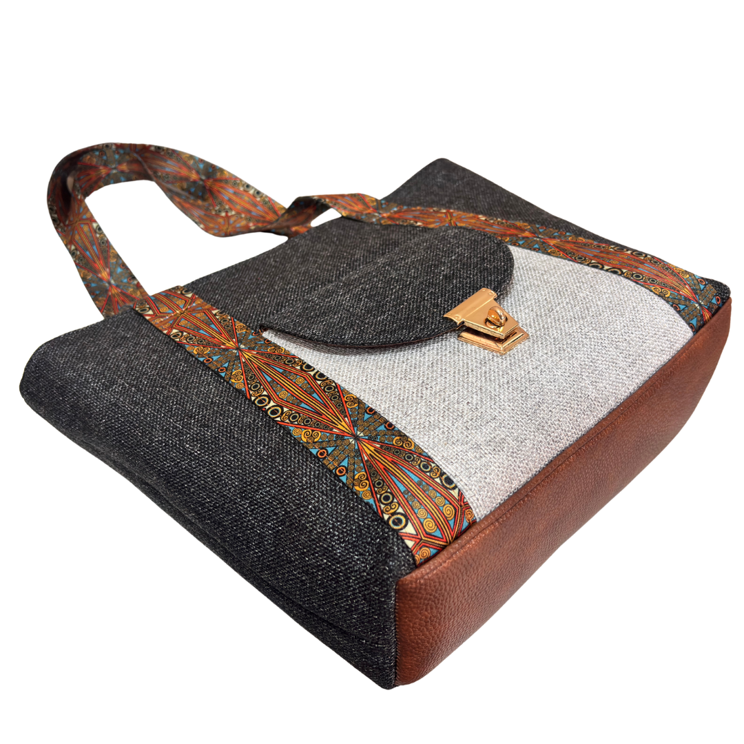 Boardroom Jute Tote Bag for Women | Office Laptop Tote with Faux Leather Trim | Heritage Craft