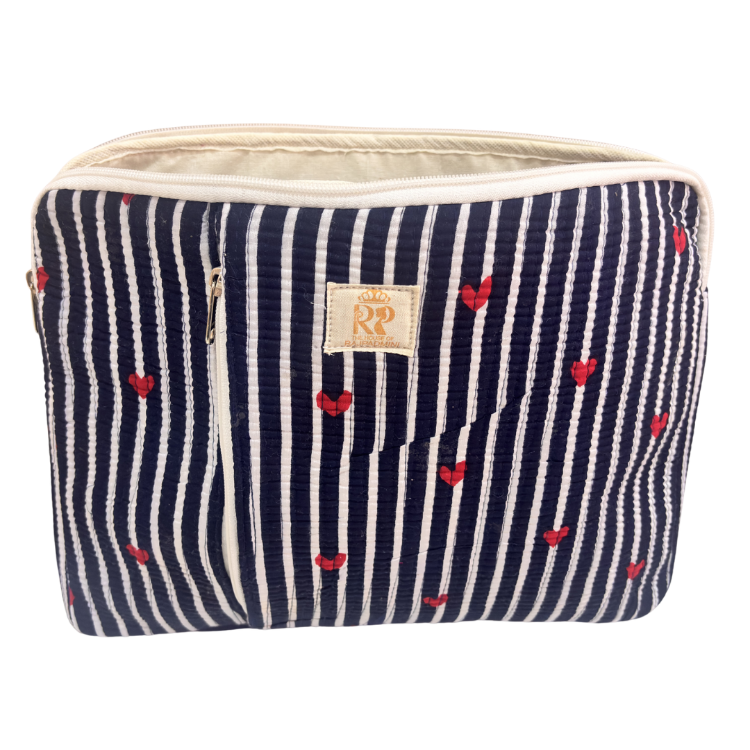 Quilted Cotton Laptop Sleeve with External Pocket — Handcrafted 14-inch Sleeve | The House of RajPadmini