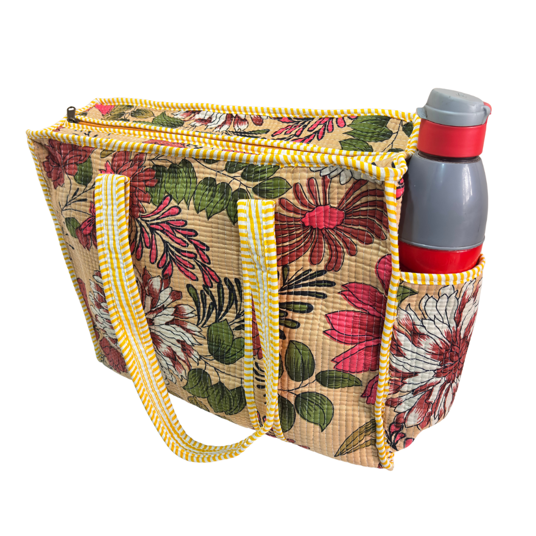 Artisan Quilted Bloom Cotton Tote - Handcrafted Shopping Companion