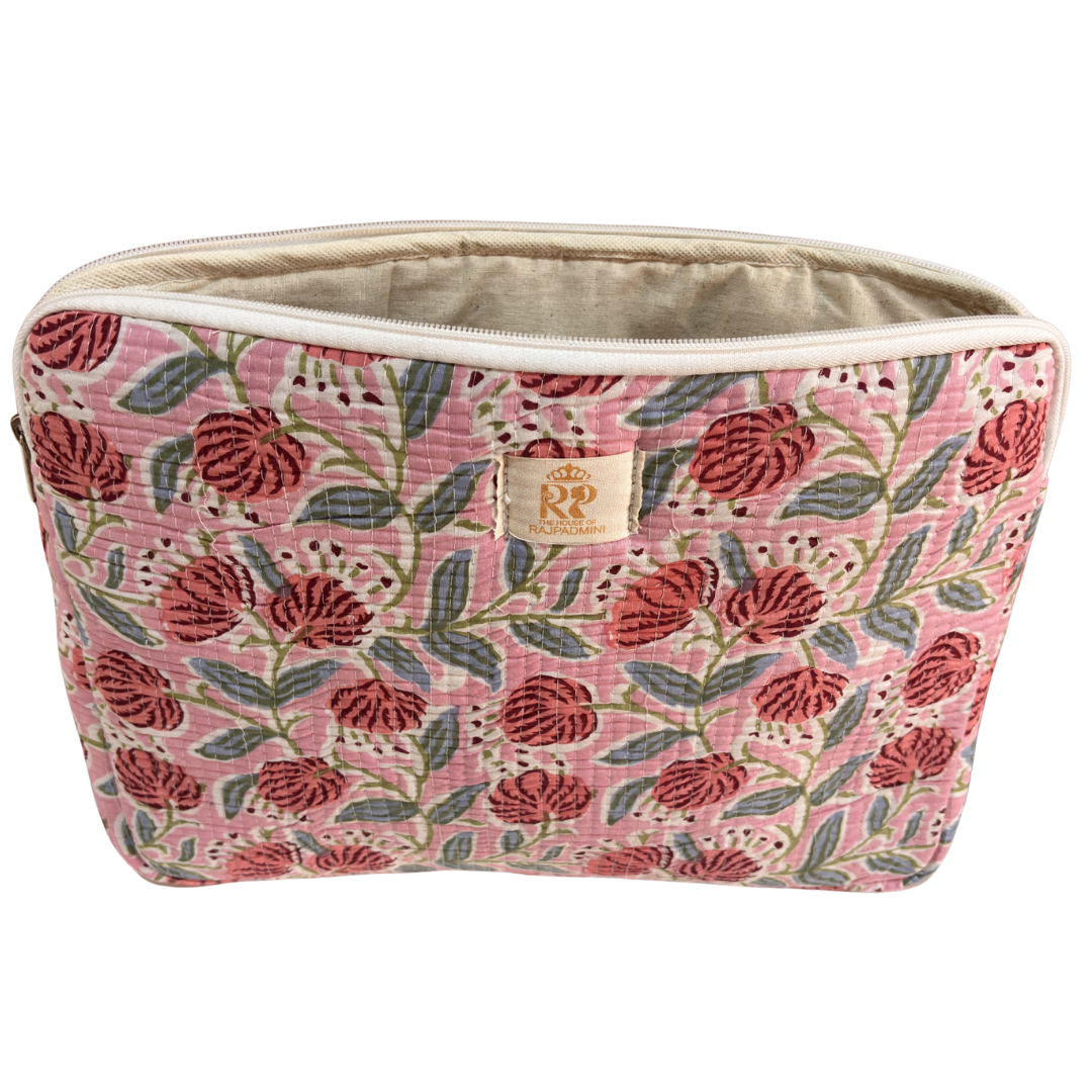 Floral Pink laptop sleeve side profile with full-perimeter zip closure