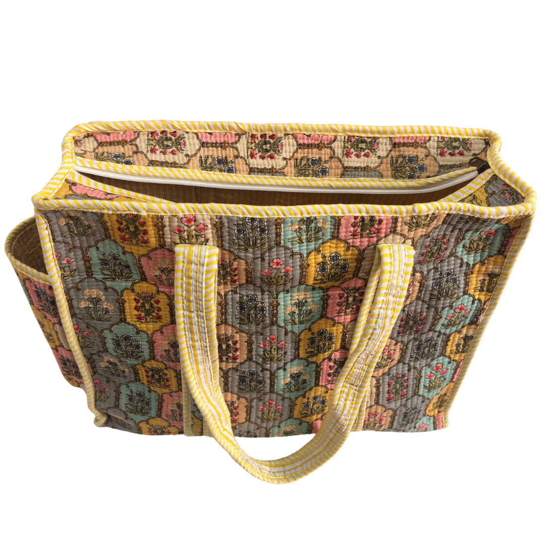 Artisan Quilted Bloom Quilted Cotton Tote - Handcrafted Shopping Companion