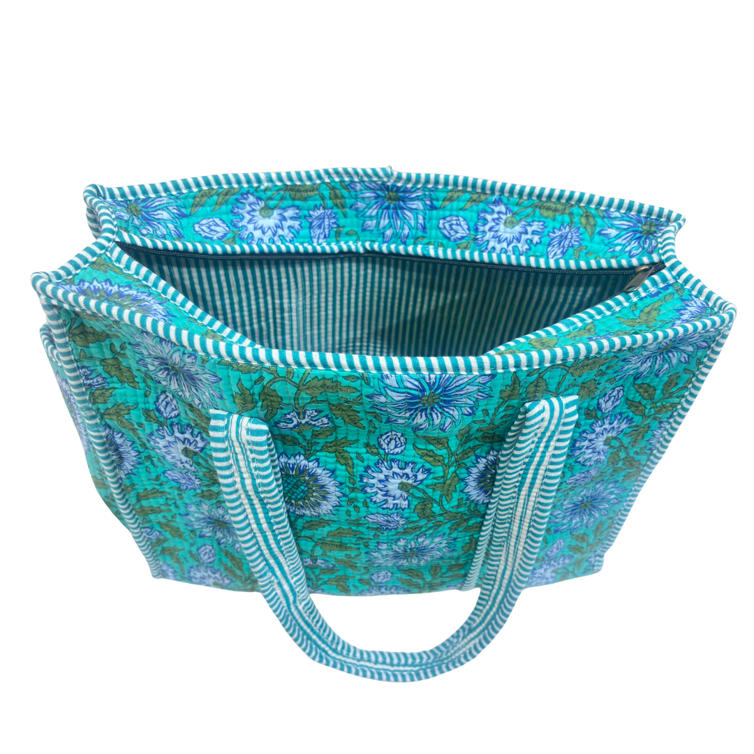 Artisan Quilted Bloom Cotton Tote - Handcrafted Shopping Companion