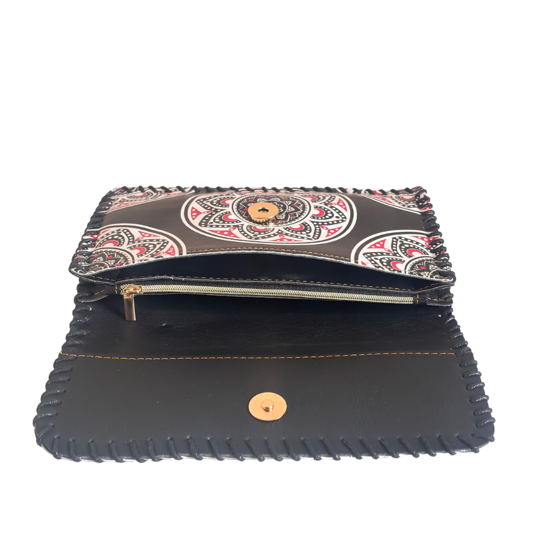 The Virasat Edition:- Black Ethnic Print Wallet & Convertible Sling