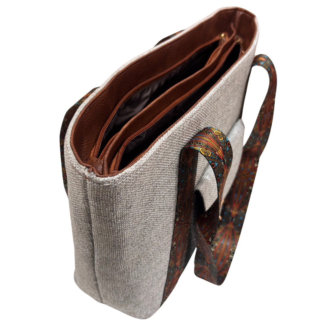 Boardroom Jute Tote Bag for Women | Office Laptop Tote with Faux Leather Trim | Heritage Craft