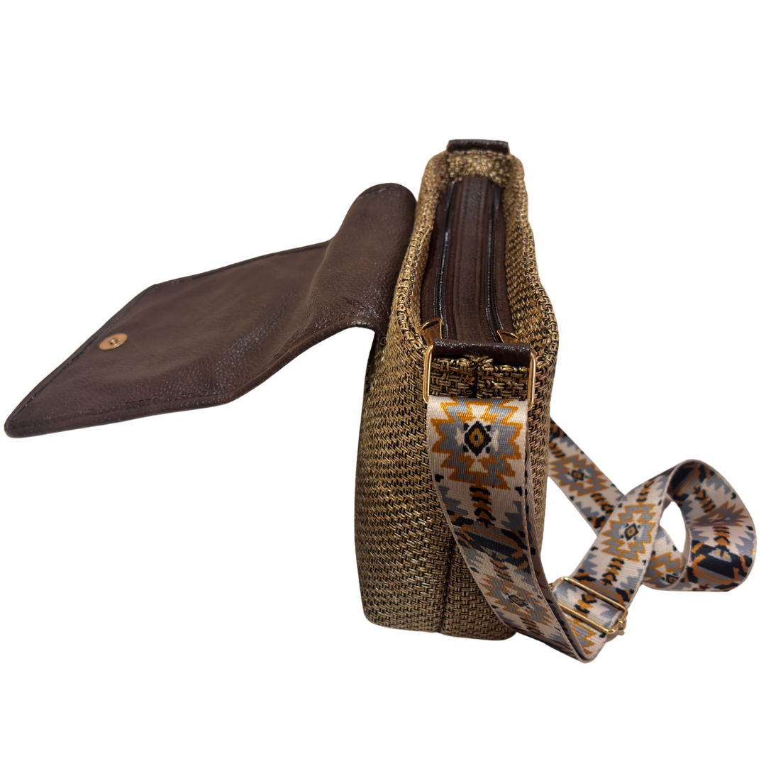 Medallion Embossed Jute Sling Bag