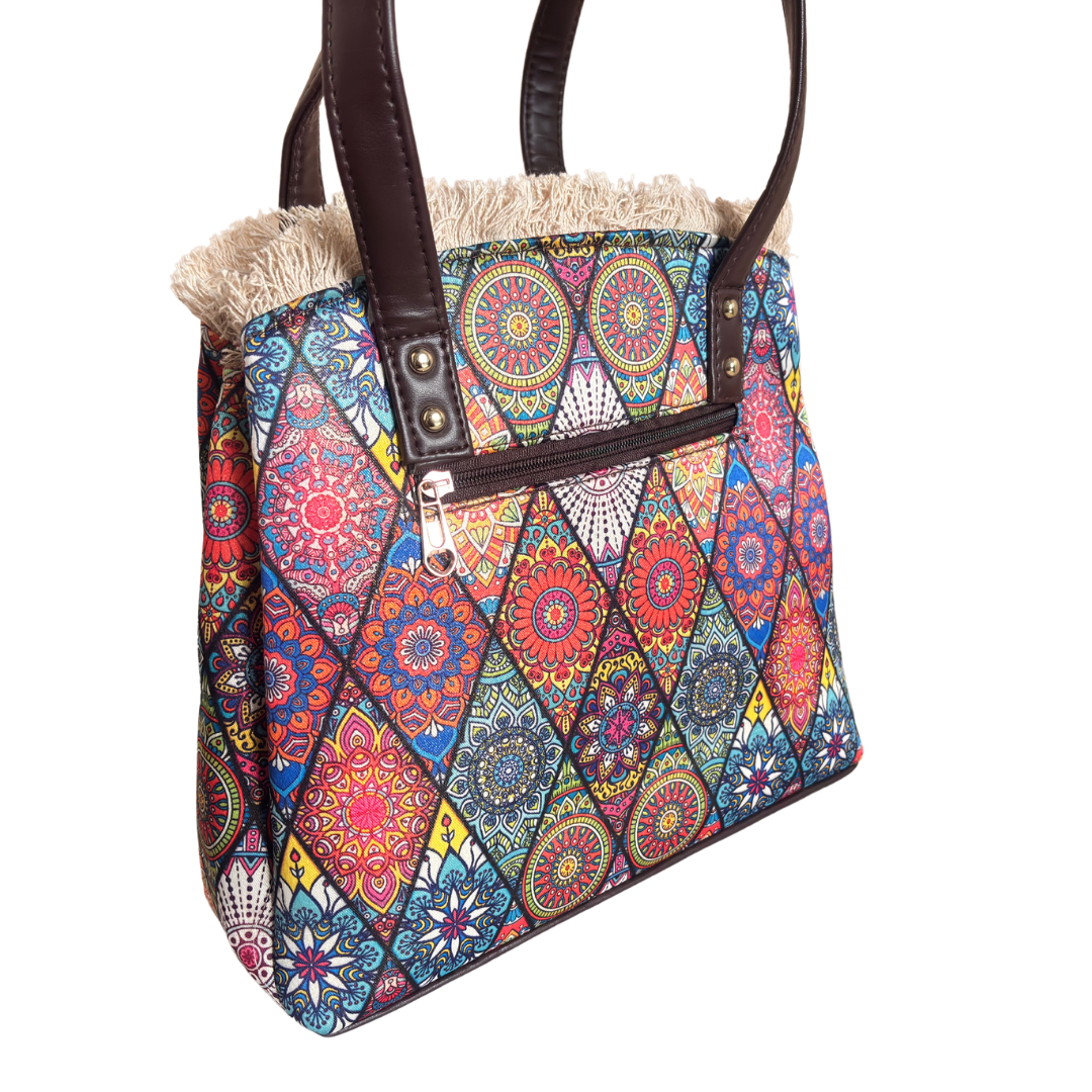 Rajasthani Diamond Print Tote Bag with Complimentary Pouch - The House of RajPadmini