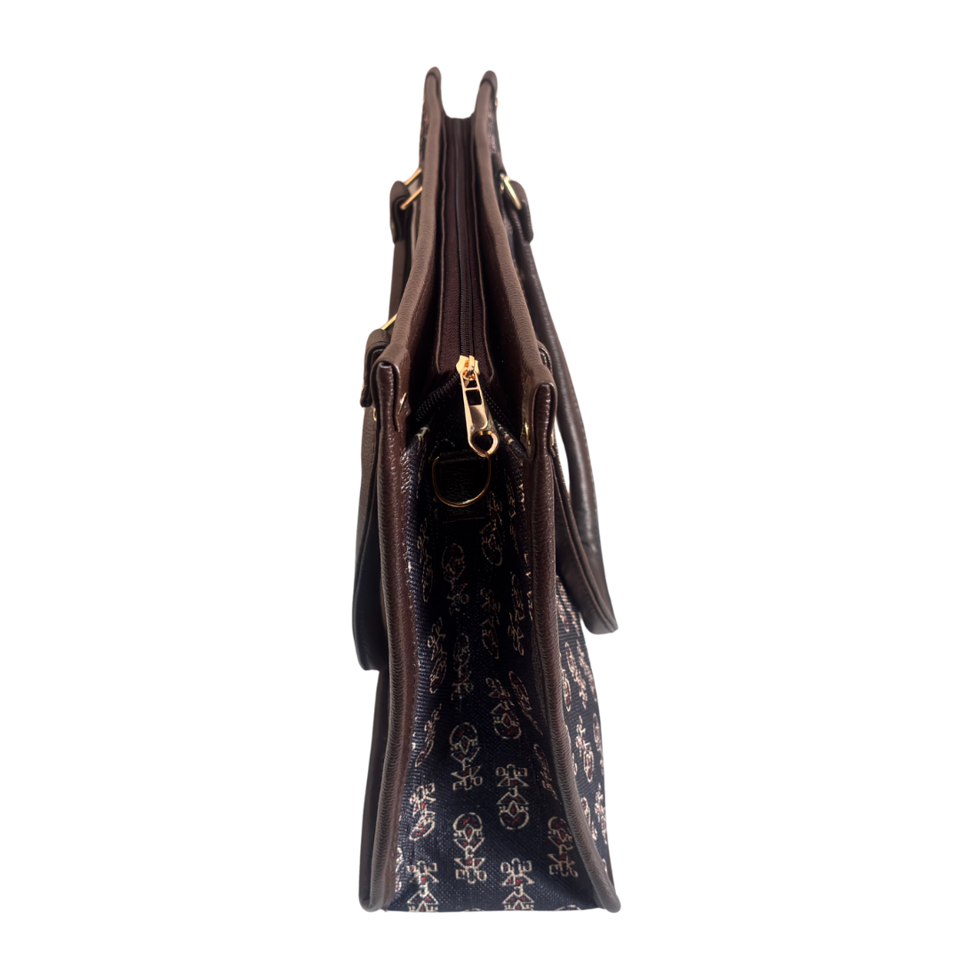 Office Tote Bag for Women | Block Print Rajasthani Tote with Laptop Space & Matching Pouch