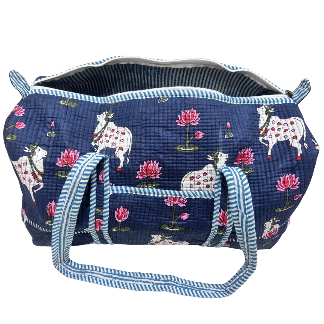 Pushkar Balloon Quilted Heritage Duffle styled as cabin carry-on, gym and weekend bag (Blue variant)