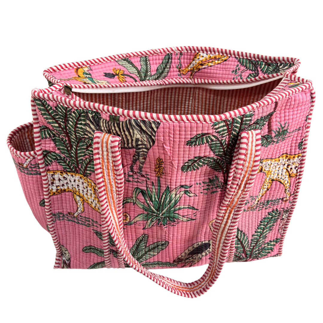 Artisan Quilted Bloom Quilted Cotton Tote - Handcrafted Shopping Companion