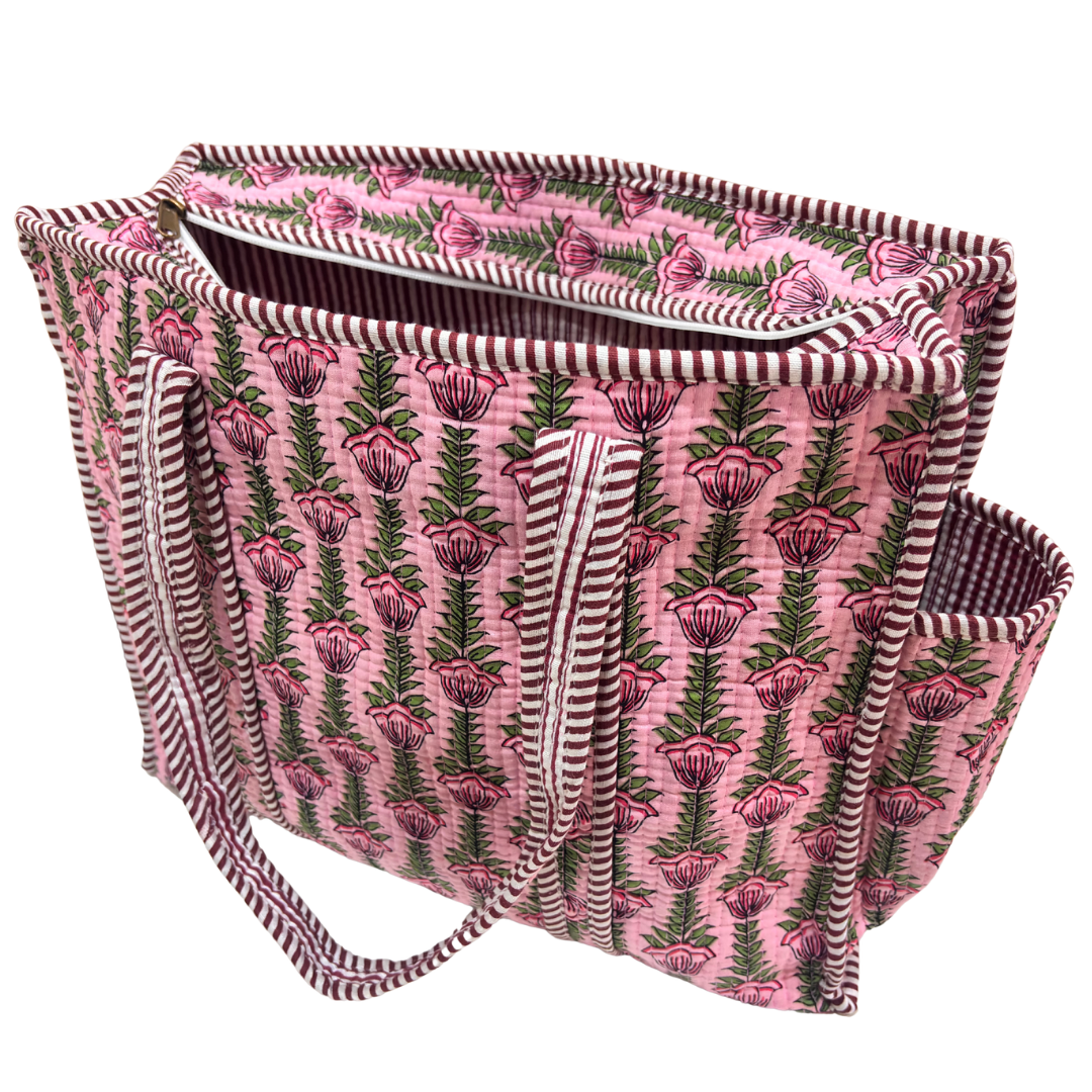 Artisan Quilted Bloom Quilted Cotton Tote - Handcrafted Shopping Companion