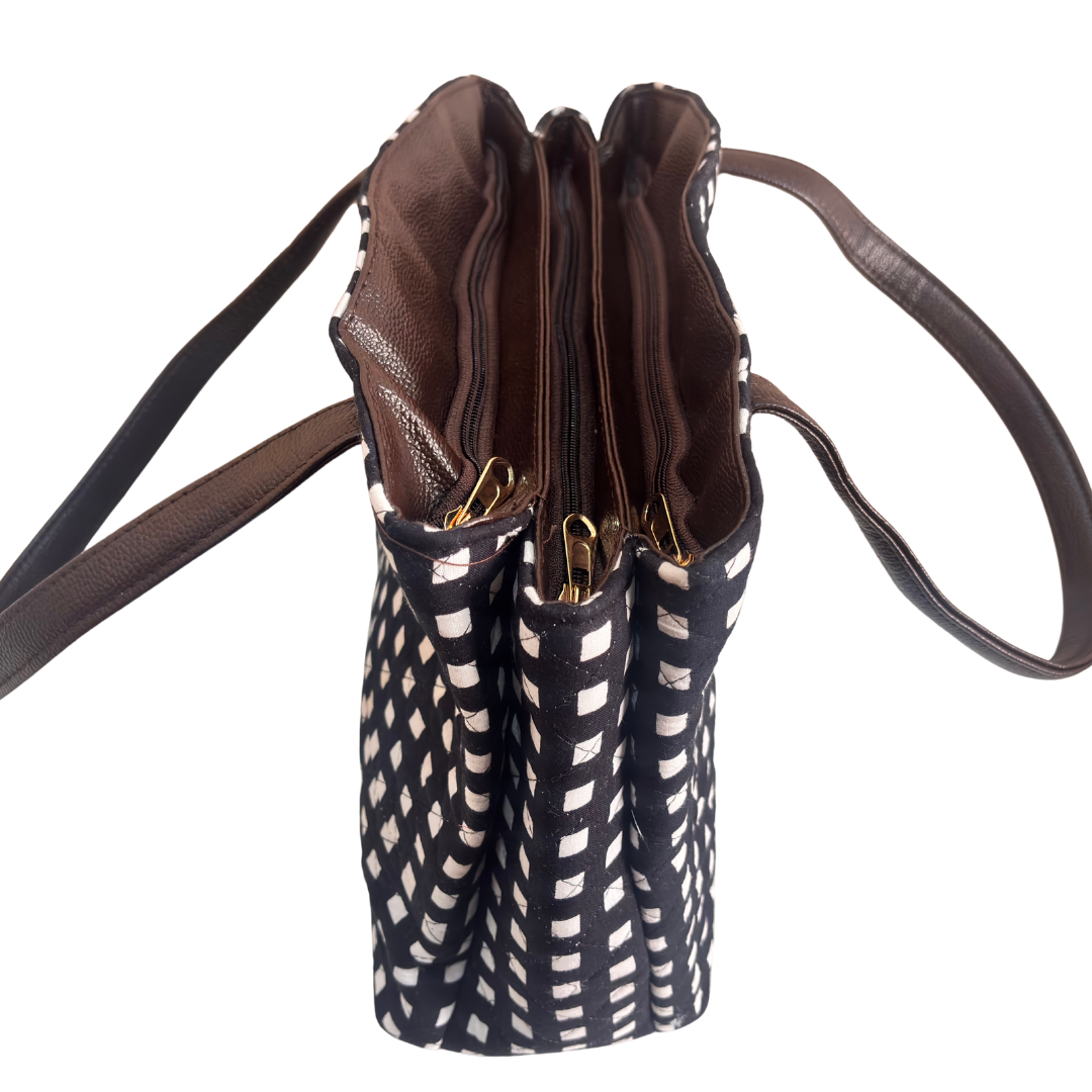The House of RajPadmini Cross Quilted Cotton Tote Bag with Matching Pouch